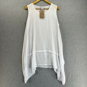 Match Point Linen‎ Tunic Tank Dress Large White Handkerchief Hem Lagenlook NWT
